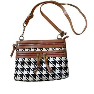 Spartina 449 Black‎ Off White Leather Trip Crossbody Bag